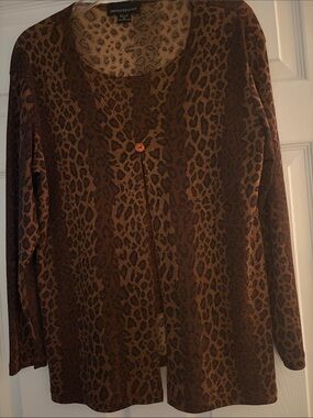 Impressions Leopard-Print Open Cardigan in Brown and Black